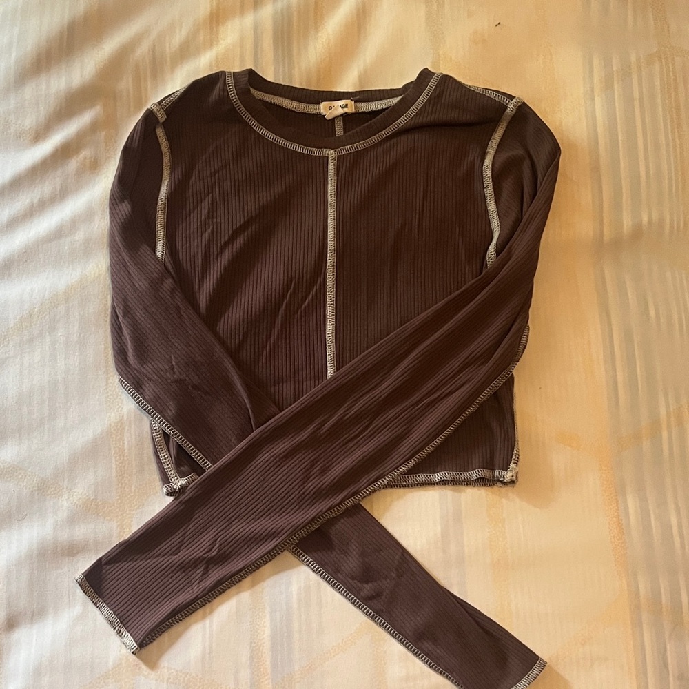 Garage Ribbed Top with Contrast Stitching